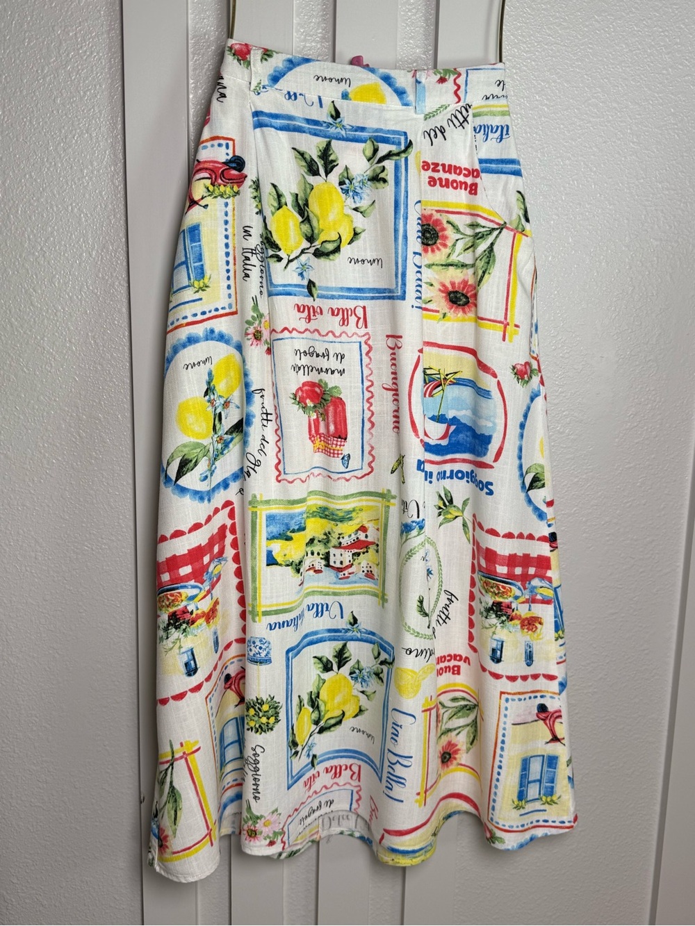 Haven & Blair London Lemon Print Linen Blend Midi Skirt Size Small Colorful - Picture 2 of 11